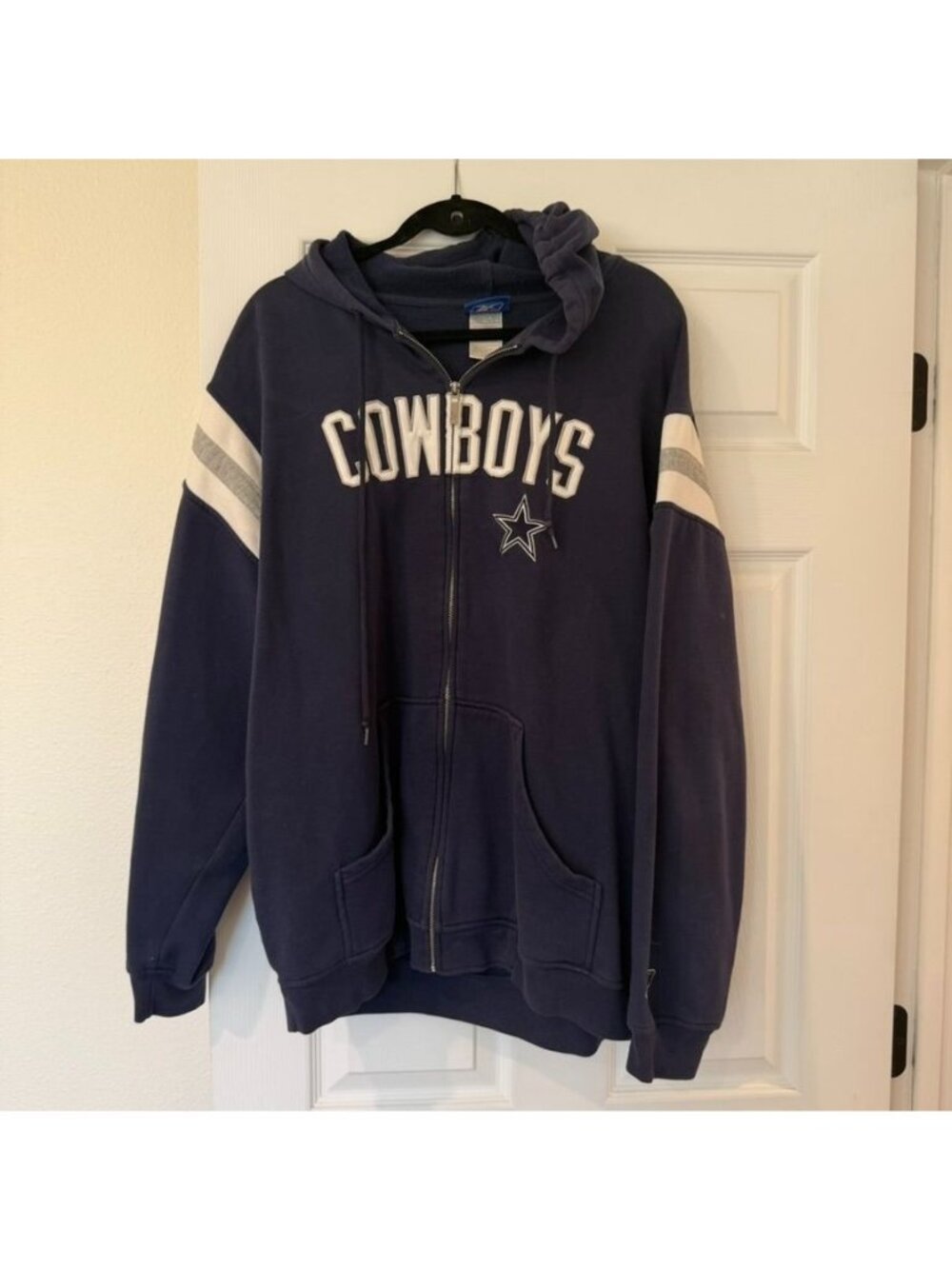 Reebok NFL Football Dallas Cowboys Zip Up Blue Hoodie Sweatshirt Size Large